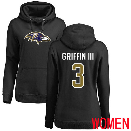 Baltimore Ravens Black Women Robert Griffin III Name and Number Logo NFL Football #3 Pullover Hoodie Sweatshirt